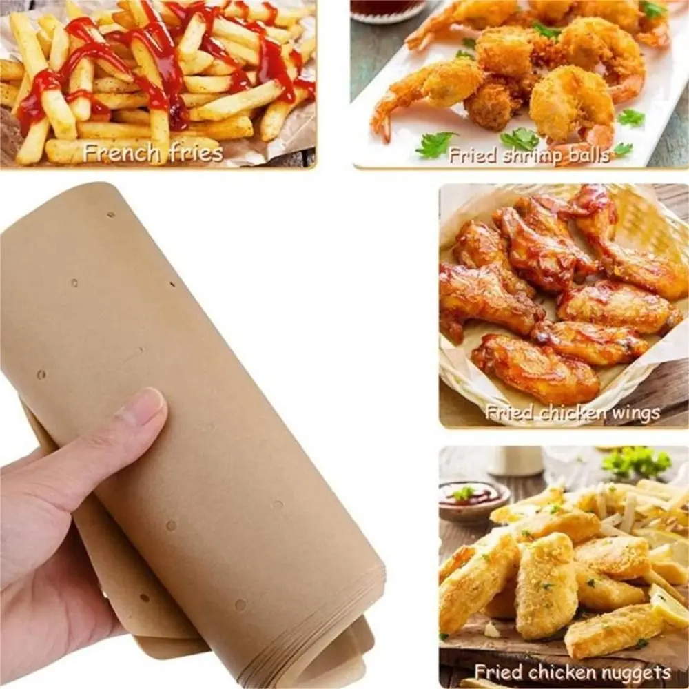 100pcs with Holes Air Fryer Paper Square Round Rectangular Non-Stick Baking Oil-proof Paper Parchment