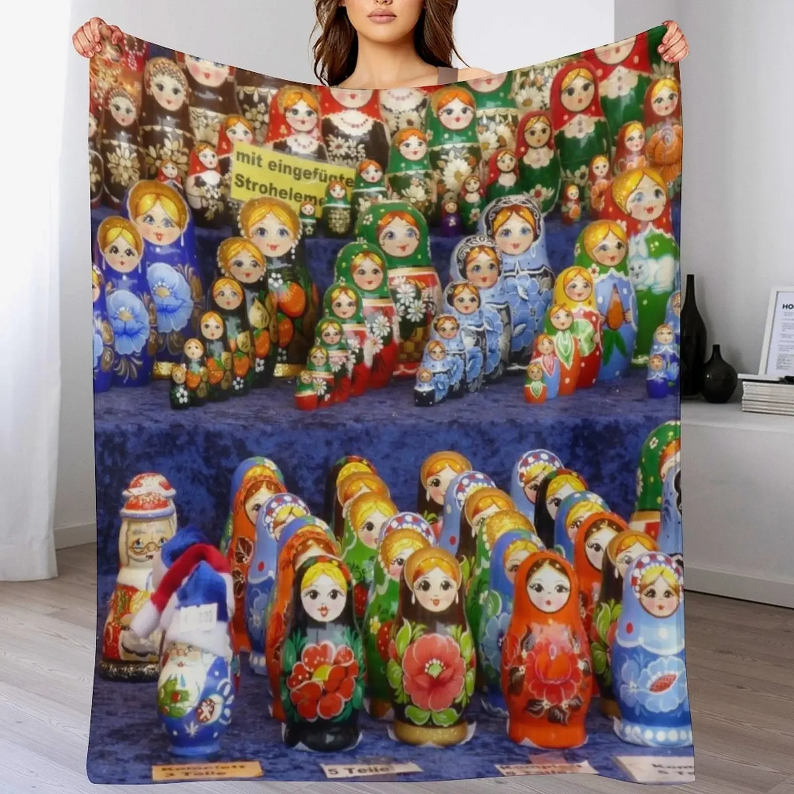 

German Wooden Dolls Throw Blanket Decorative Sofa Weighted Shaggy Plaid Blankets