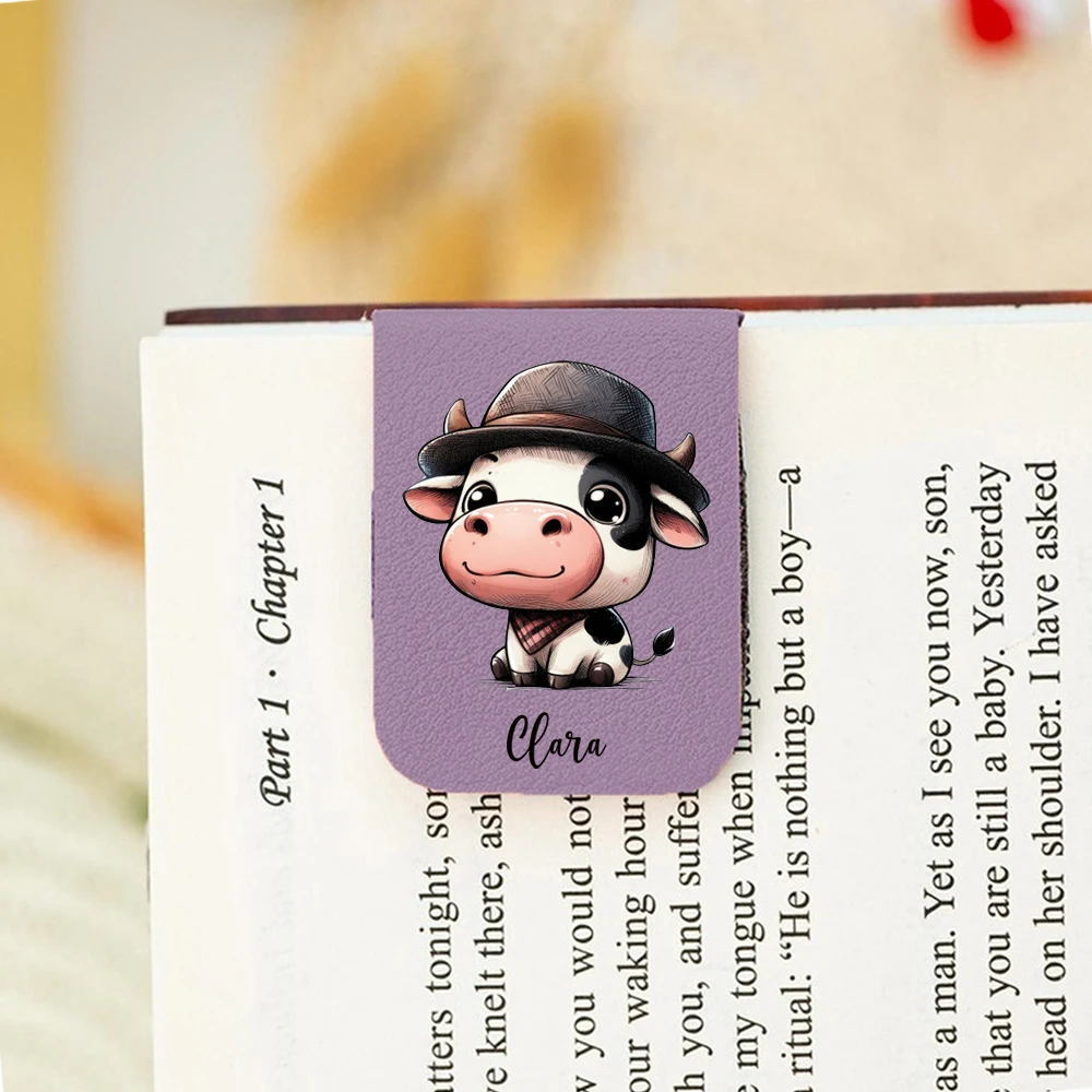 1PC Excellent Cow Customized Text UV Print Softpink Magnetic Bookmark For Read Book