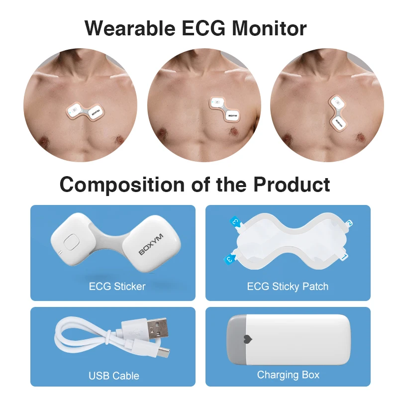 BOXYM Mobile 24H Heart Monitor Android Slim EKG Machine Portable Ecg Device Recorder Wearable Wireless Personal EKG Monitor