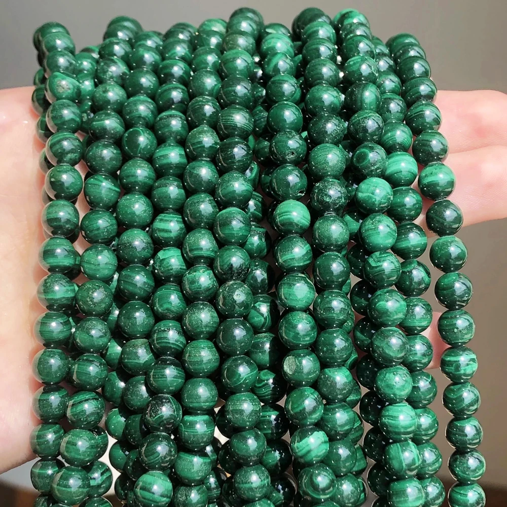 AAA Natural Malachite Round Loose Stone Beads Fit DIY Bracelet Necklace Needlework Beads For Jewelry Making 6 8 10 12 mm 7.5inch