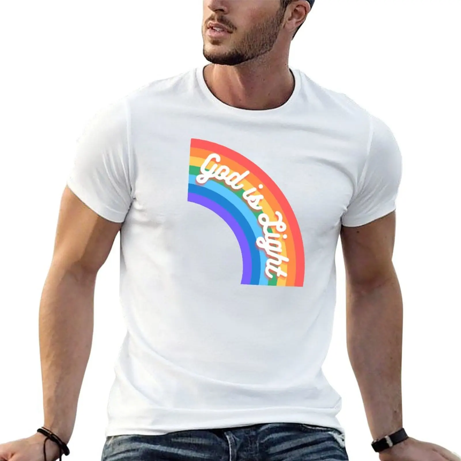 

God is Light Rainbow T-Shirt t shirt for man cotton t shirts man 100% anime t shirts for man T-shirt