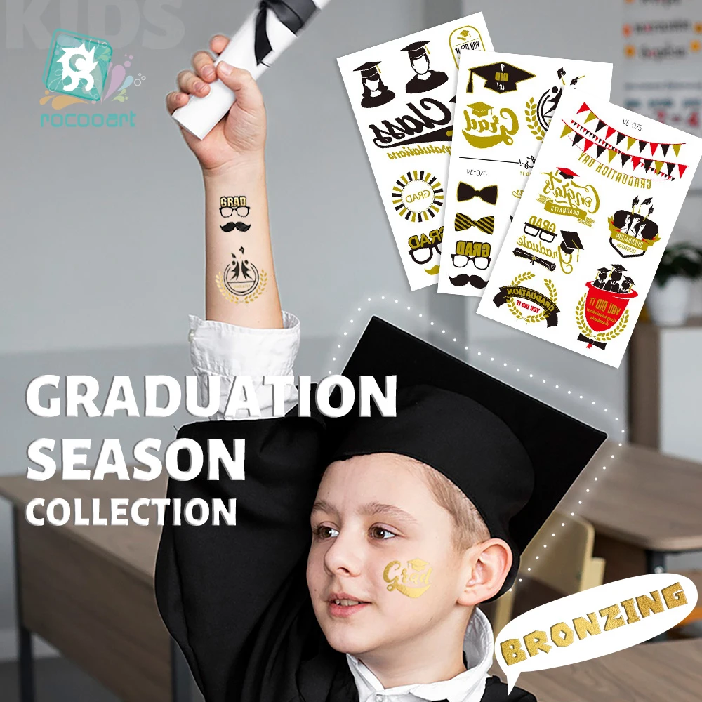 Golden Silver Henna  Metallic Waterproof Temporary Tattoo Sticker Celebrate Graduation Season Fake Flash Tattoo Regalia Cap