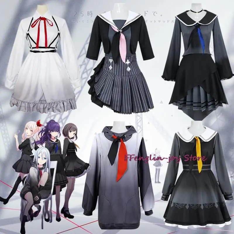 Projeto do Jogo Sekai Feat Stage Colorido Akiyama Mizuki Cosplay Traje para Mulheres, Amia Wig, PJSK, Uniforme Escolar JK, Vestido de Marinheiro