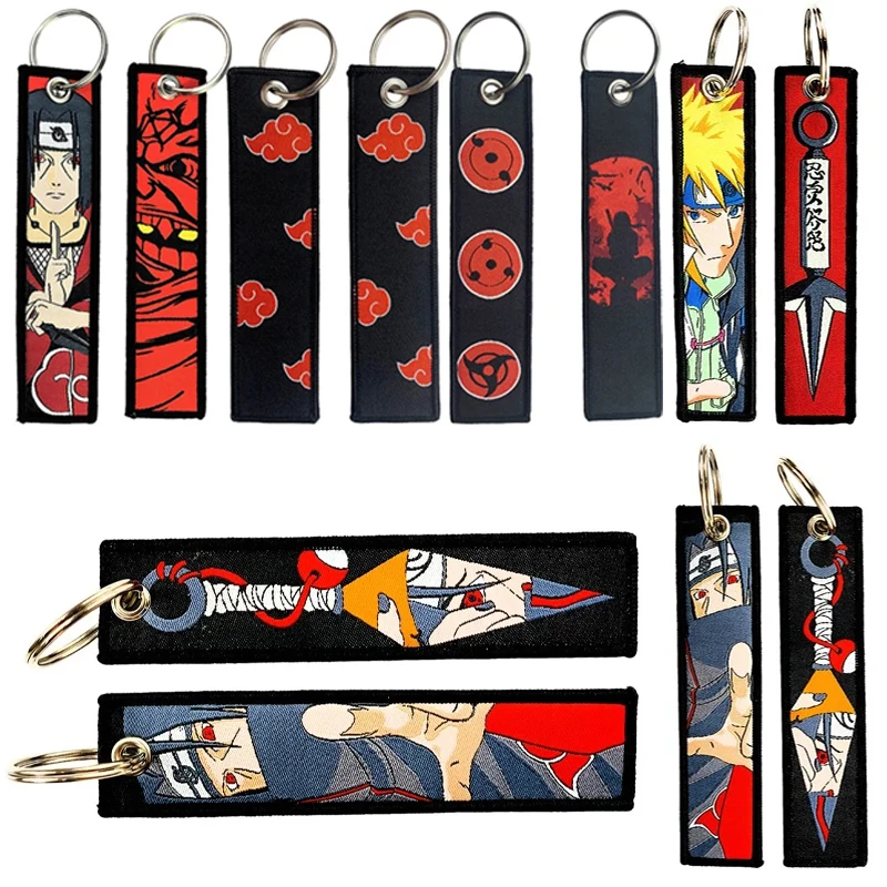 ناروتو التطريز مفتاح Fobs أنيمي Itachi المفاتيح للرجال الكرتون الدراجات النارية سيارات مفتاح العلامة حقيبة ظهر الطالب المعلقات مجوهرات هدية #1