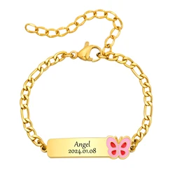 Vnox-pulsera de fútbol personalizada para niñas y niños, brazalete con nombre, fecha de nacimiento, regalo de bautismo, mariposa, coche, oso