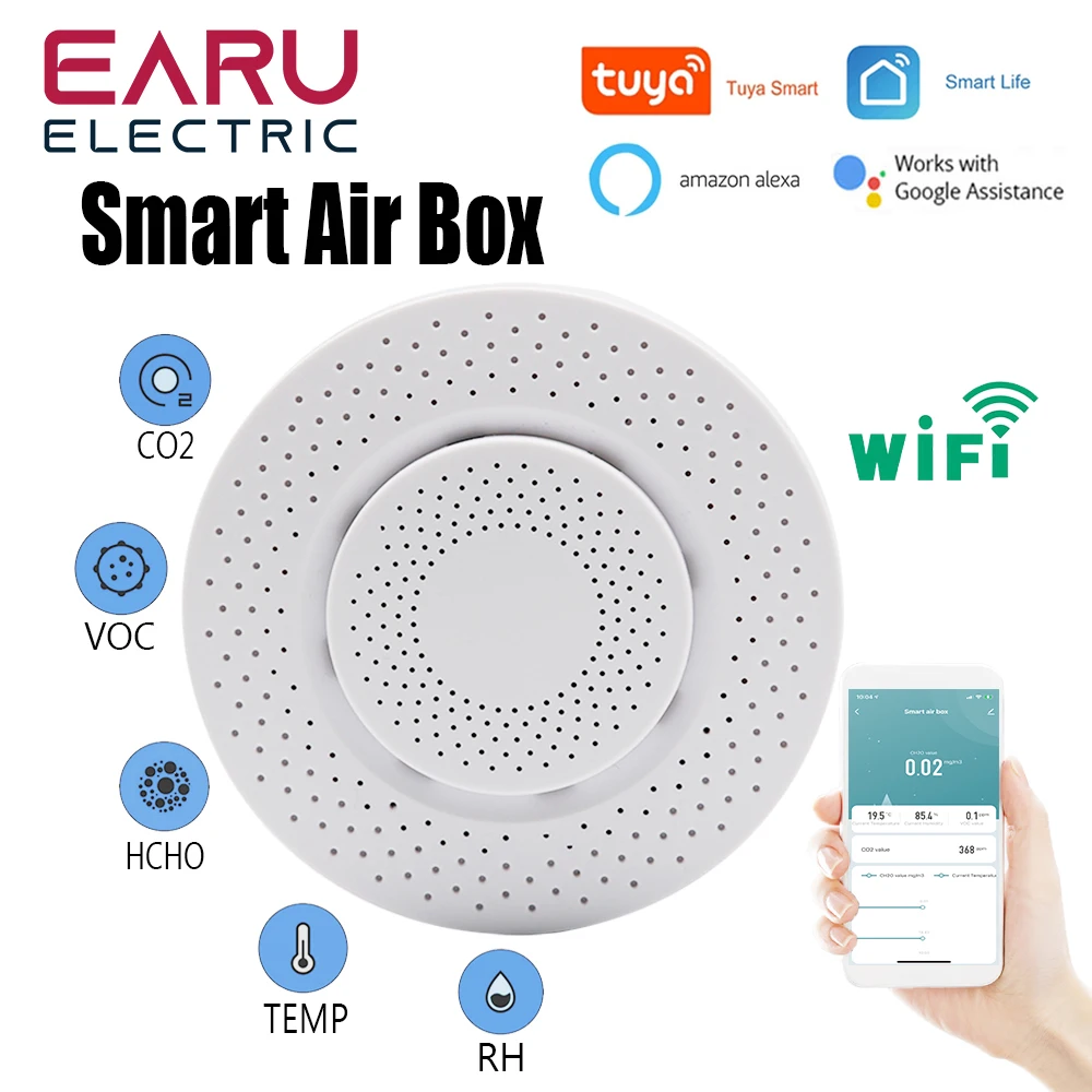Tuya WiFi Smart Air Quality Sensor Air Box Formaldehyde VOC CO2 Temperature Humidity Sensors Monitor Via Alexa Smart Life New