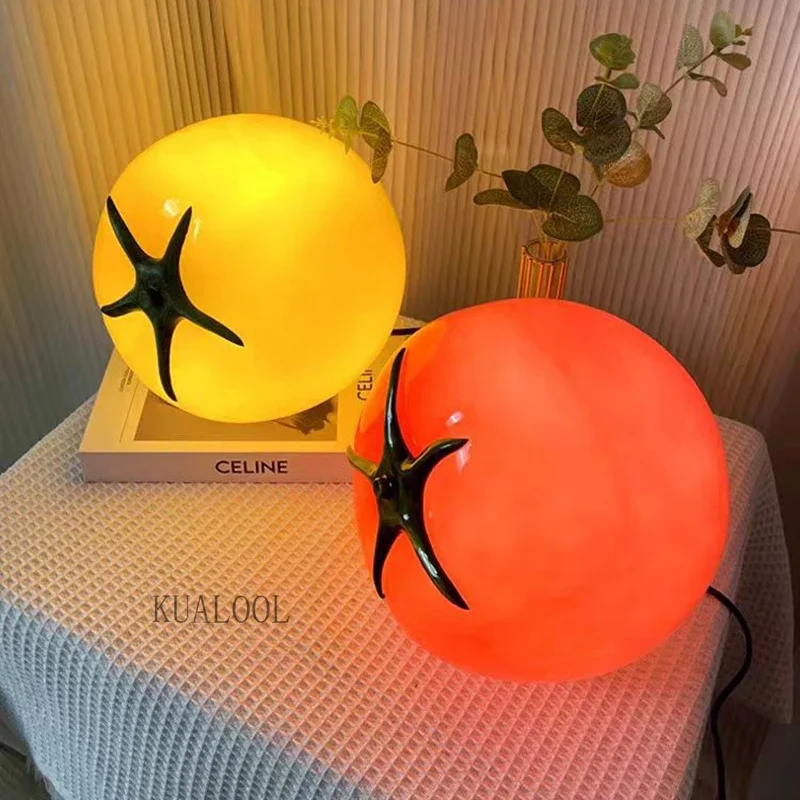 2024 Hot Selling Tomato Table Lamp Glass Decoration Dining Desk Atmosphere Lighting Reading in The Study Room Creative LED Light