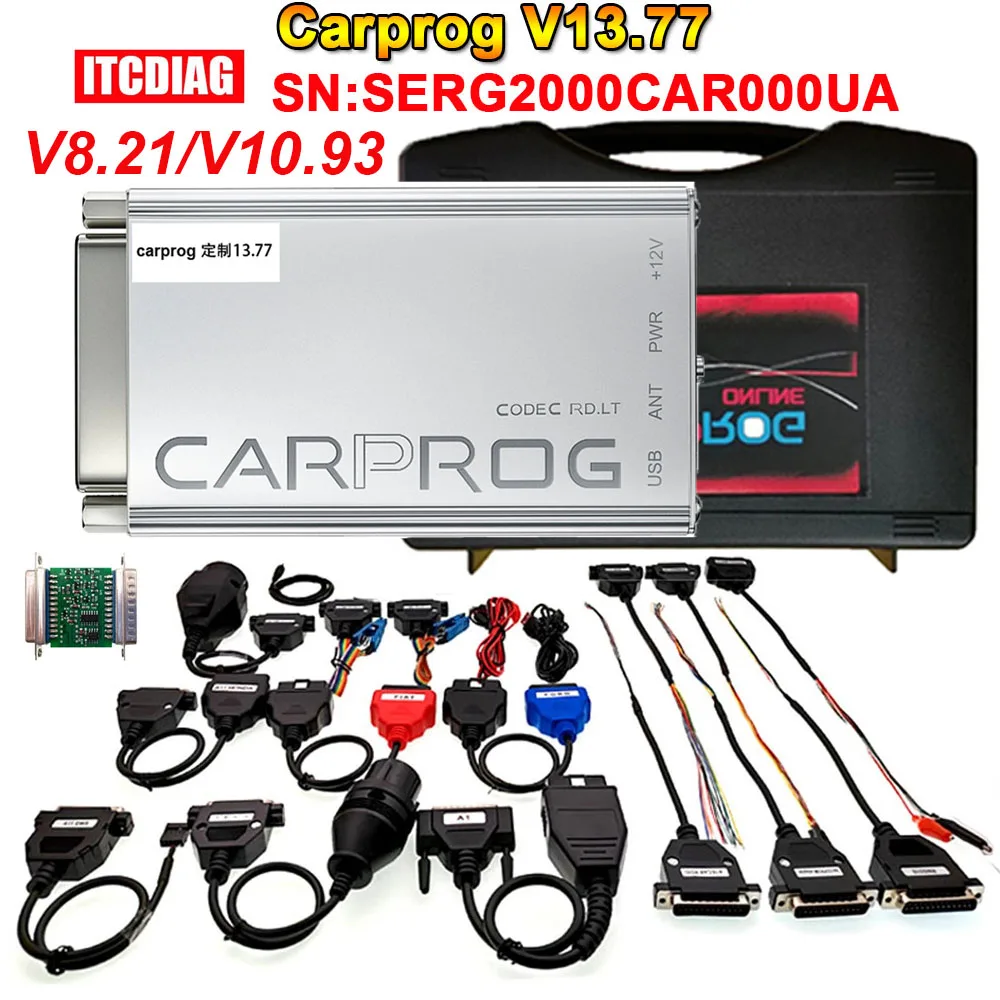 Newest Online Carprog V13.77 SERG2000CAR000UA 21 Full Adapters With Toolbox Free Keygen For Airbag/Radio/IMMO ECU Repair Tool