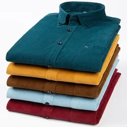 Plus size 7XL 100%Cotton corduroy long-sleeve shirts for men slim fit formal plain shirt solid soft casual tops elegant clothes