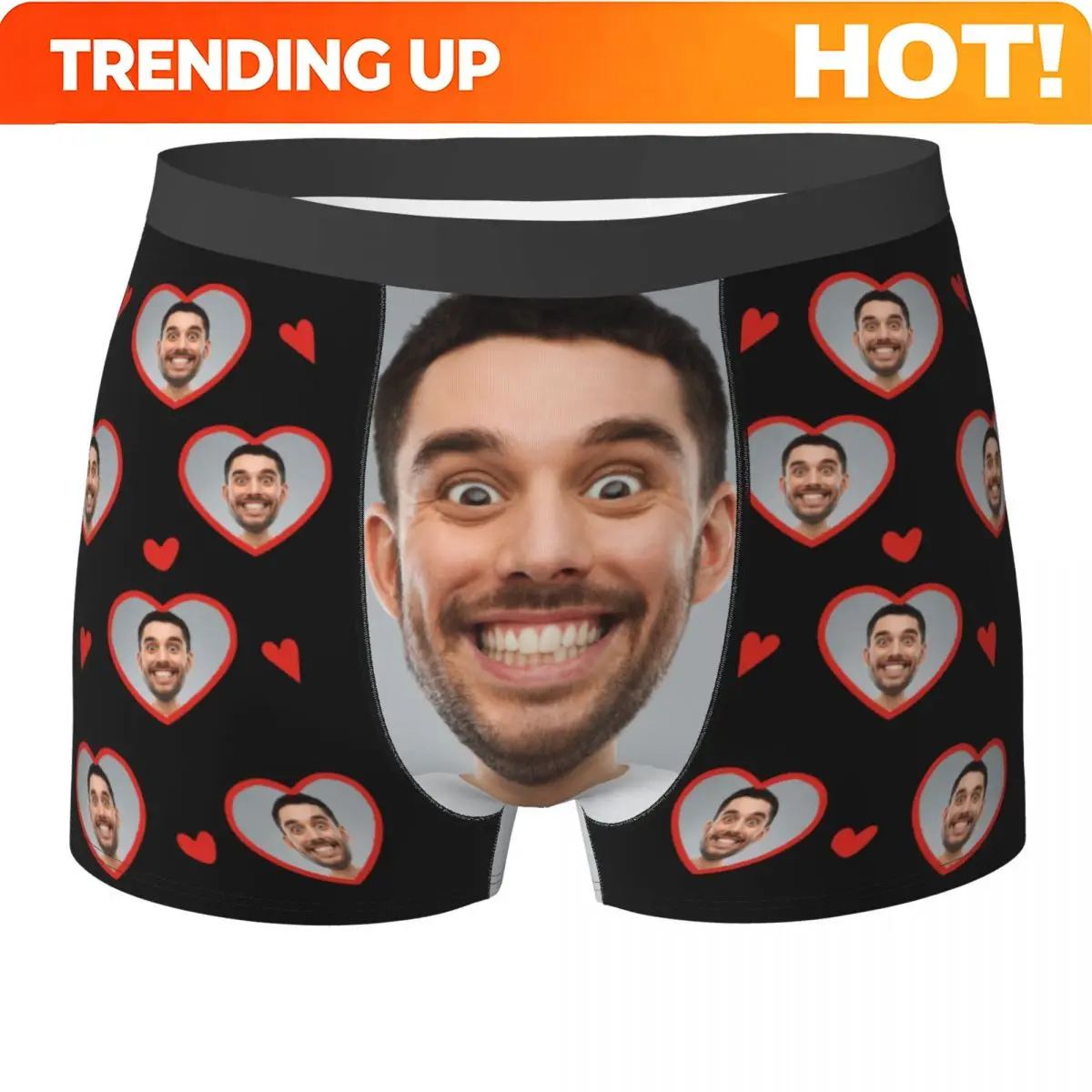 Man Personalize Boxer Face Custom Photo Long Underwear Funny Boxer Briefs Shorts Panties Homme Soft Underpants S-XXL