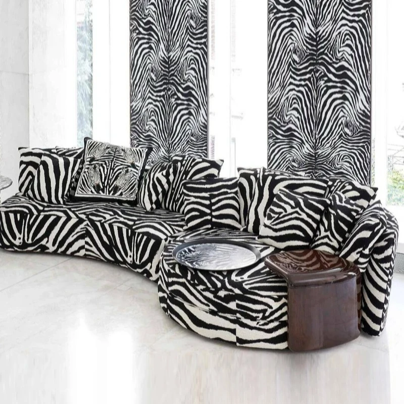 American curved semi-circular solid wood combination zebra pattern sofa