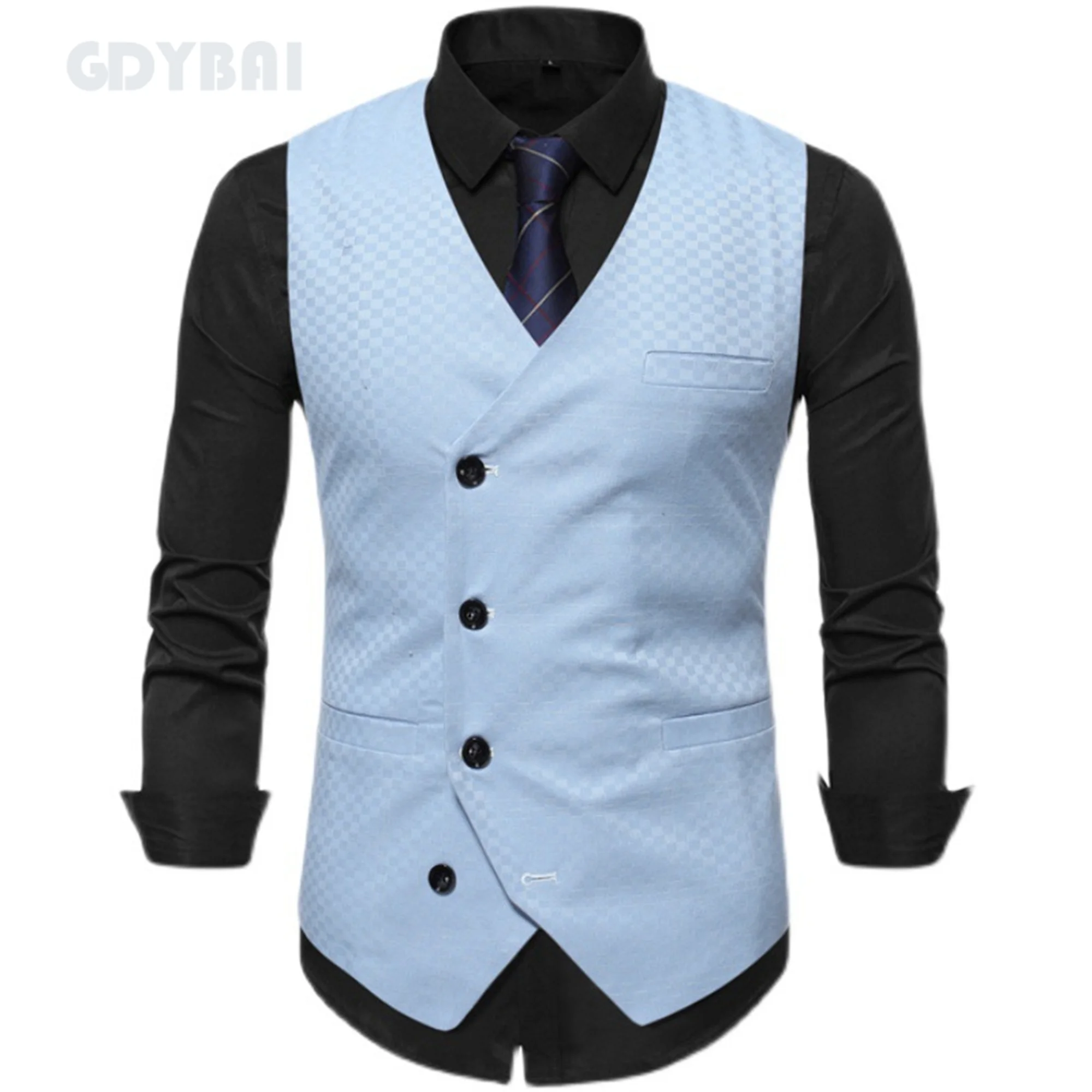 Men Sleeveless Business Solid Color Jacket Casual Fashion V Neck Single Breasted Men Large Size Youth Suit Vest