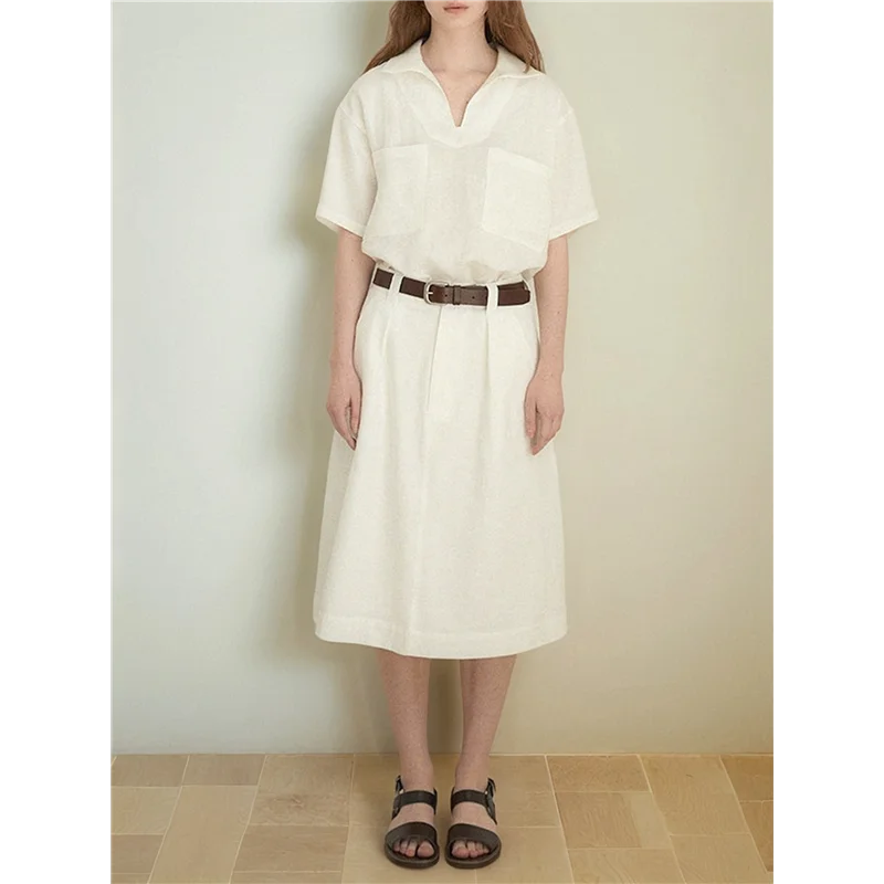 ASDS-Damskie koszule z dekoltem w szpic, krótki rękaw, codzienne topy, jednolita bluzka z kołnierzykiem, koszula z podwójnymi kieszeniami