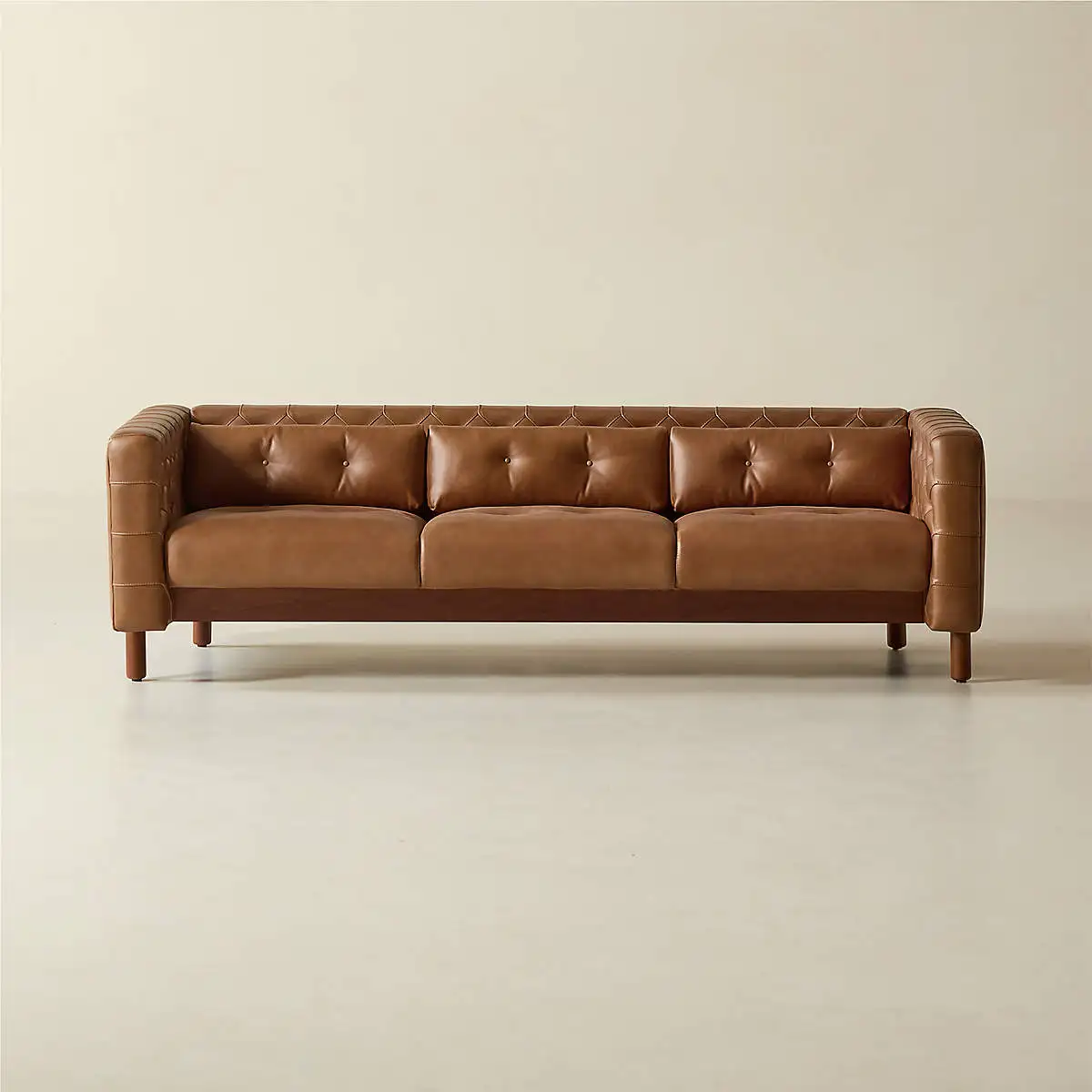 Modern Classic Italian Style Hand-made Living Room Couch Furniture Wooden Legs Sleek Real Leather Sofa