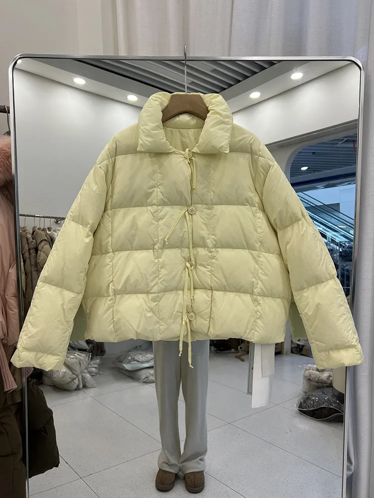 Hiver nouvelle doudoune femmes 2025 version coréenne col montant ample et à lacets décontracté blanc canard doudoune à la mode