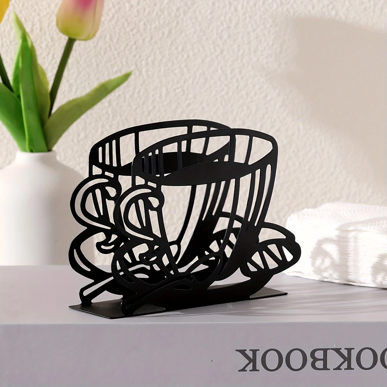 1pc, Iron Napkin Holder, Coffee Cup Design Paper Towel Clip, Metal Vertical Dining Table Napkin Holder