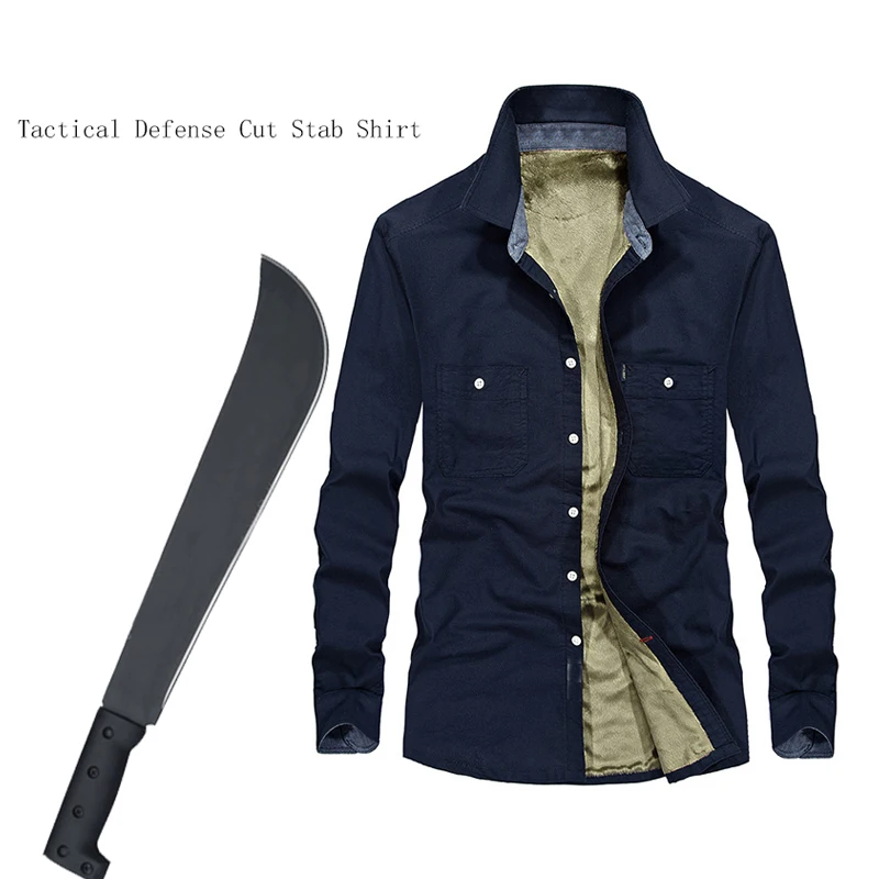 Tactical Anti-cut Anti-stab Self-defense Long-sleeved Shirt Plus Velvet Warm Invisible Cut Resistant Clothing Covert Stab 3xl