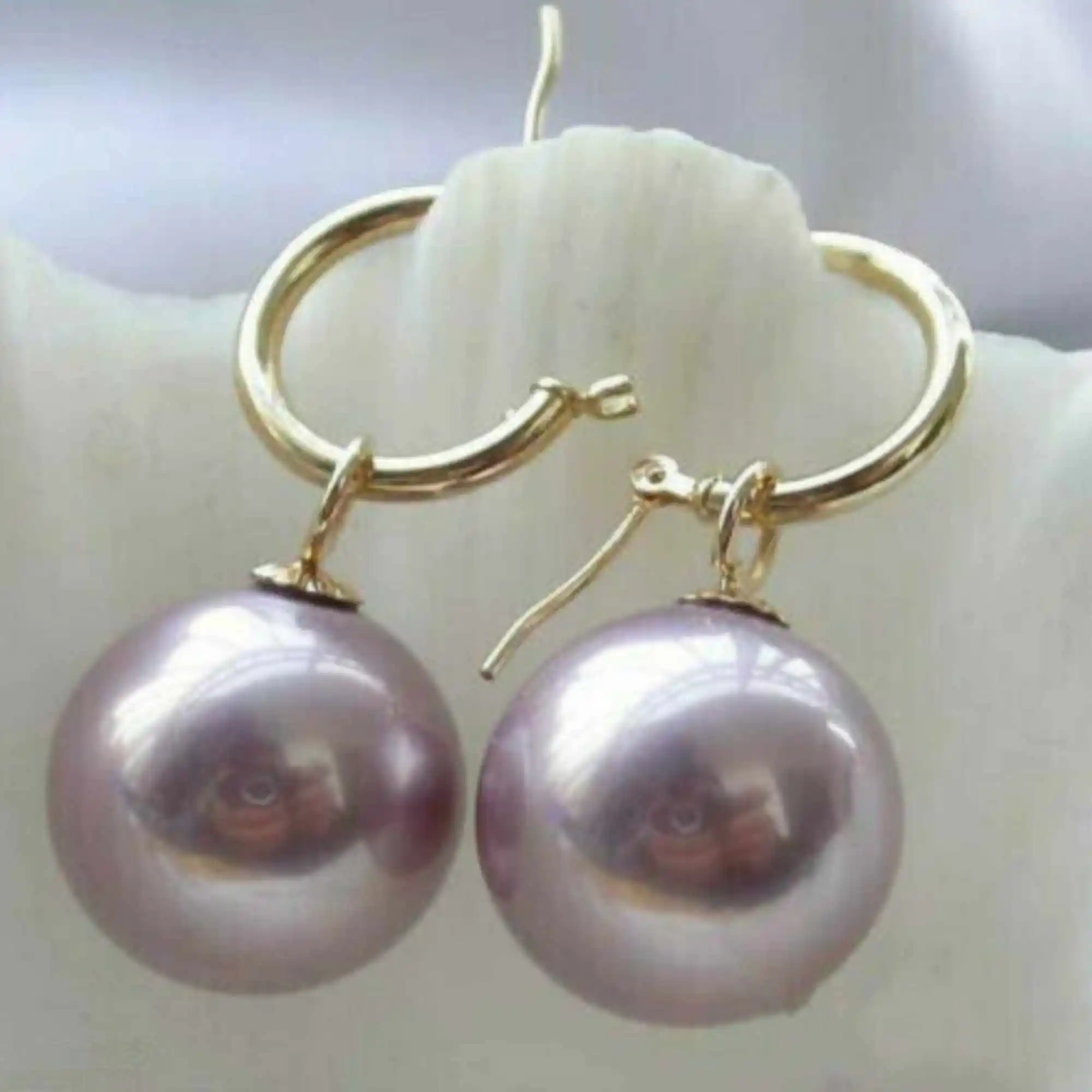 

Rare Huge 12mm Purple South Sea Shell Pearl 14k gold Earrings Mother's Day Hook Holiday gifts Jewelry VALENTINE'S DAY Party