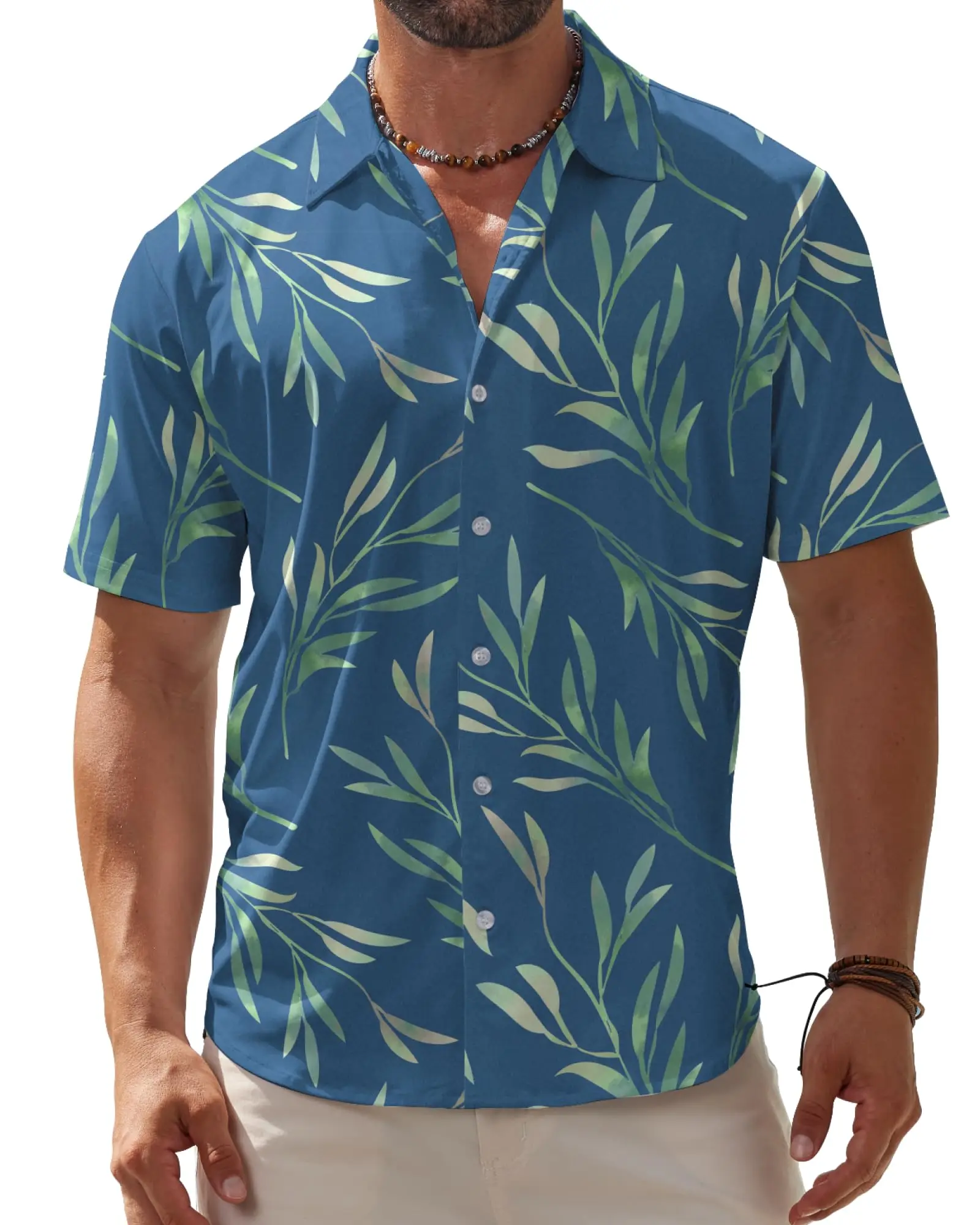 Hawaiian tropical plants 3D Printed Beach Shirt leaf Pattern Shirts Summer New Men Clothes Vacation Lapel Blouse Men Tops