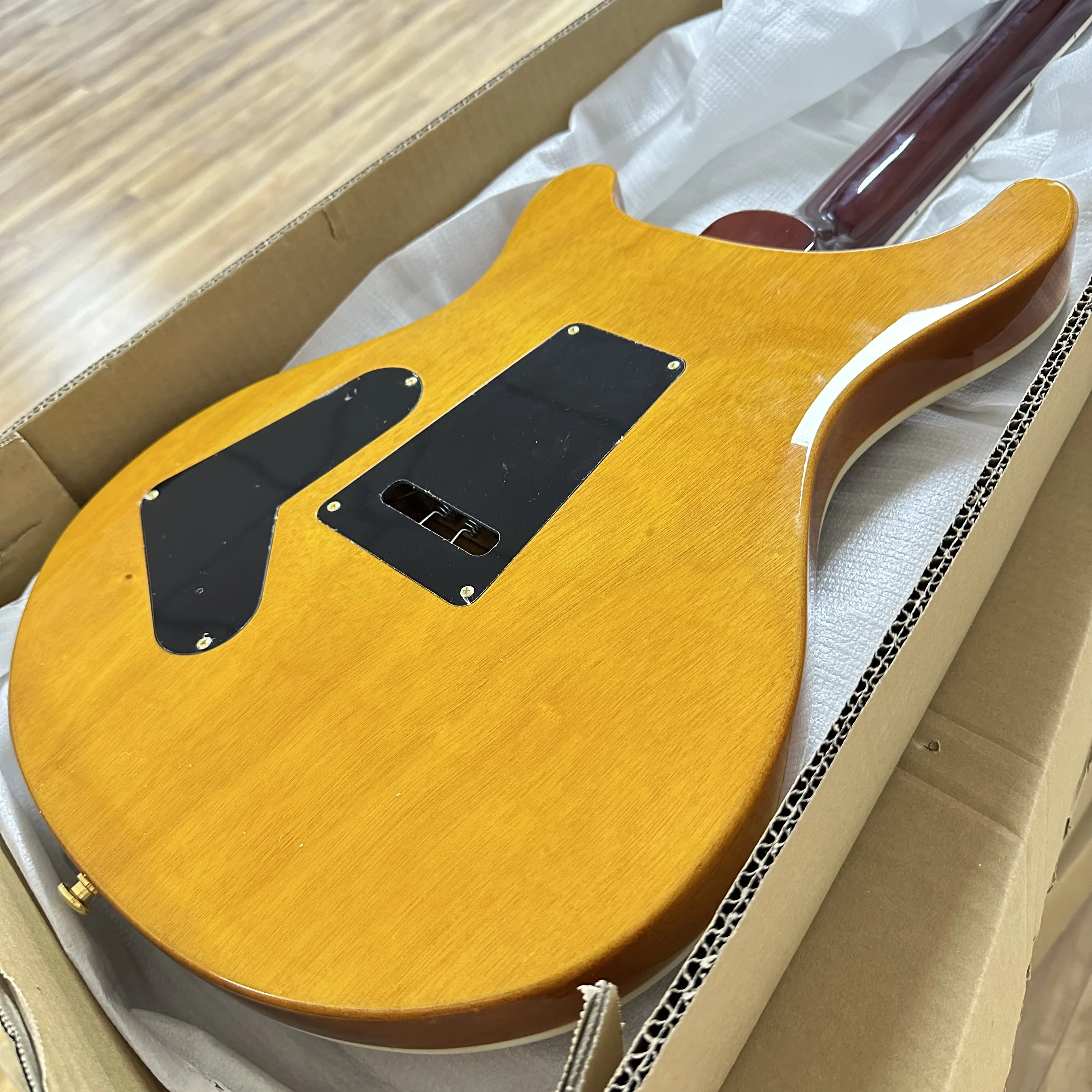 US Warehouse Custom Prs 24 Electric Guitar Spalted Sunburst Burst Finish Gold Hardware  6 String Solid Body Guitar for Rock Blues Music