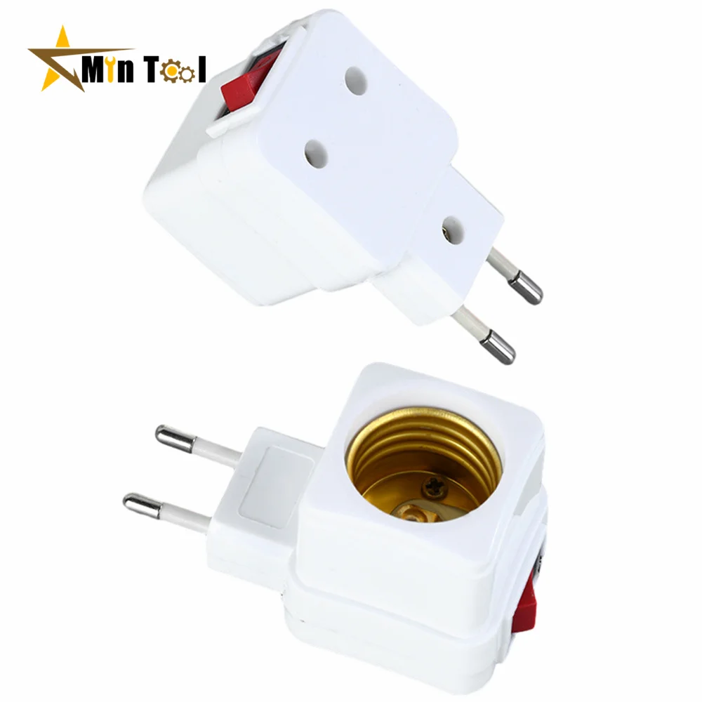 2Pcs E27 LED Lamp Bulbs Socket Base Holder EU Plug Adapter ON/OFF Switch Light Accessories