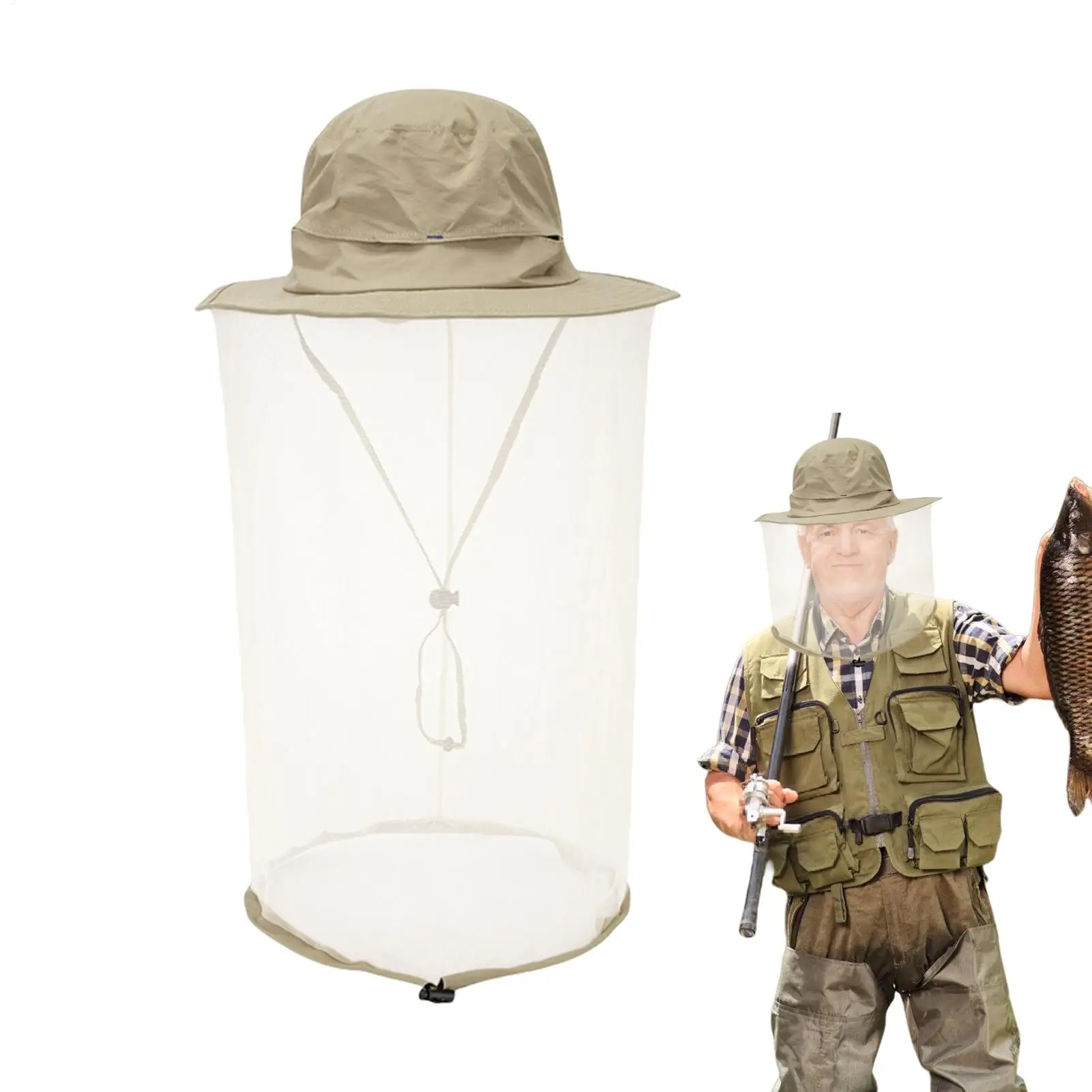 

Шляпа от мух, солнцезащитная шляпа с сеткой для головы, нейлоновый сетчатый головной убор со шнурком, солнцезащитный чехол для шеи для альпинизма на открытом воздухе