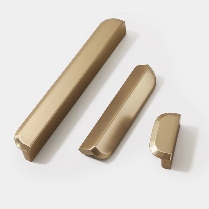 WV Nordic Champagne Gold Brushed Cabinet Door Handle Light Luxury Copper-Colored Solid Zinc Wardrobe Drawer Pulls for Home Decor