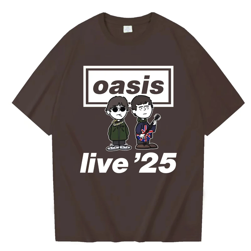 Koszulka zespołu rockowego O-Oasis z trasy Live 25, damska, męska, z nadrukiem kreskówkowym, vintage, oversize, wysokiej jakości bawełna, krótki rękaw.