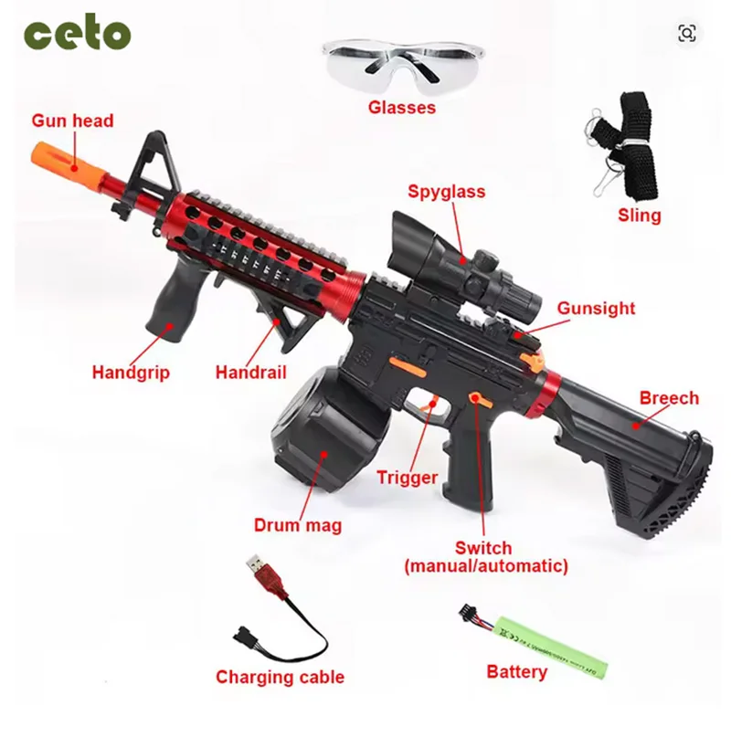 Pistola de chorro de bolas de Gel eléctrica automática, juguete de largo alcance para batalla al aire libre, juguetes de tiro de GEL ecológicos, regalo perfecto para adolescentes y adultos