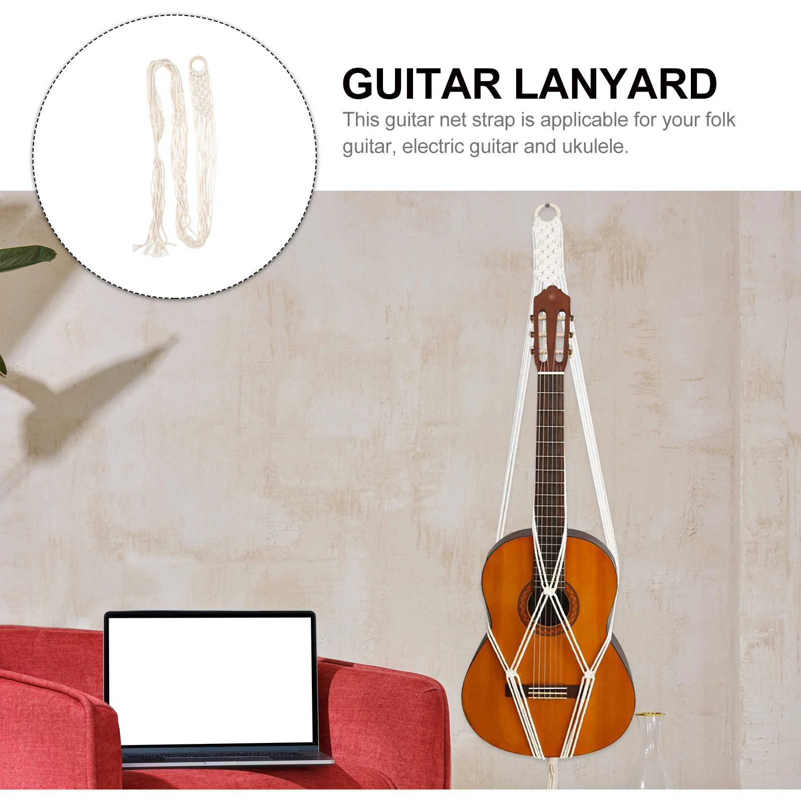 

Guitar Sling Accessories Decorate Woven Strap Hanging Belt White Ukulele Wall Holder