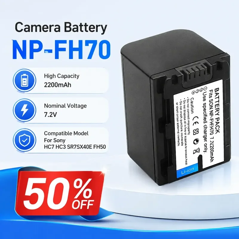 

NP-FH70 7.2V 2200mAh for Sony HC7 HC3 SR7SX40E FH50 Camera Battery Pack Rechargeable Li-ion Digital Battery High Capacity