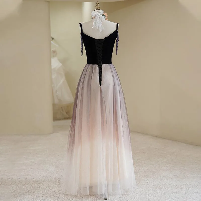 Evening Dress Spaghetti Strap Beading Floor-Length Sleeveless Sexy V-Neck Lace Up A-Line Tulle New Party Formal Gown Woman B1985