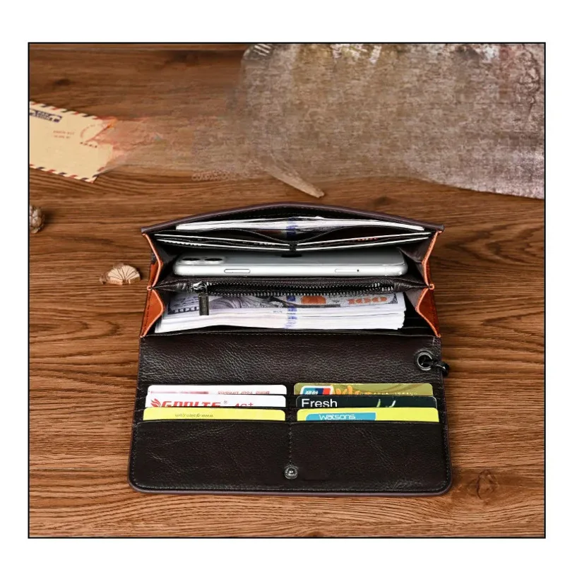 MOTAORA Women's Genuine Leather Long Wallet Retro Vintage Cowhide Bifold Card Holder Phone Purse Handmade Zipper Coin Pocket NEW