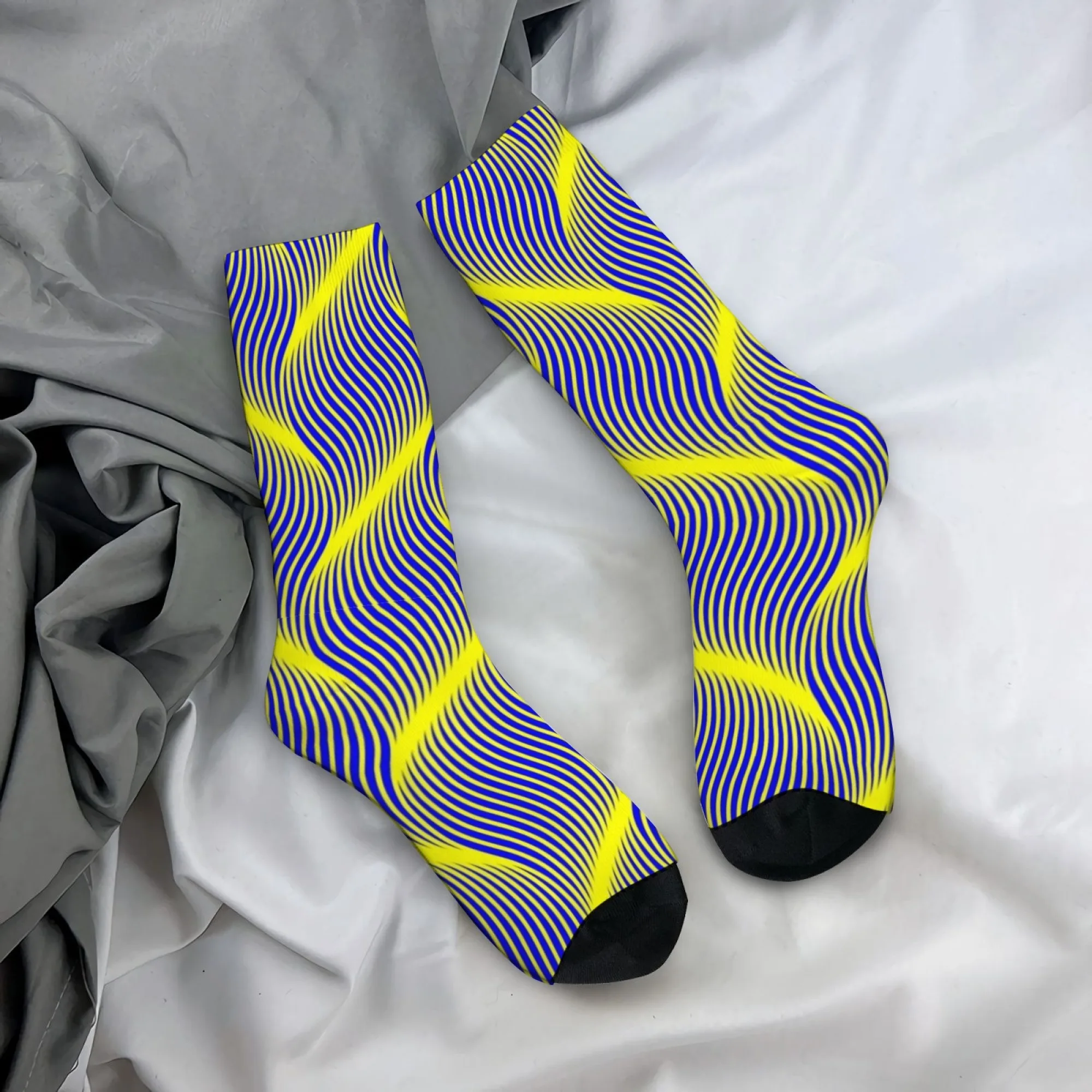 Wave Optical Illusion Socks Non-slip Elastic Breathable Mens Socks Travel Leisure Hiking Retro Trendy Street Fashion Novel Socks