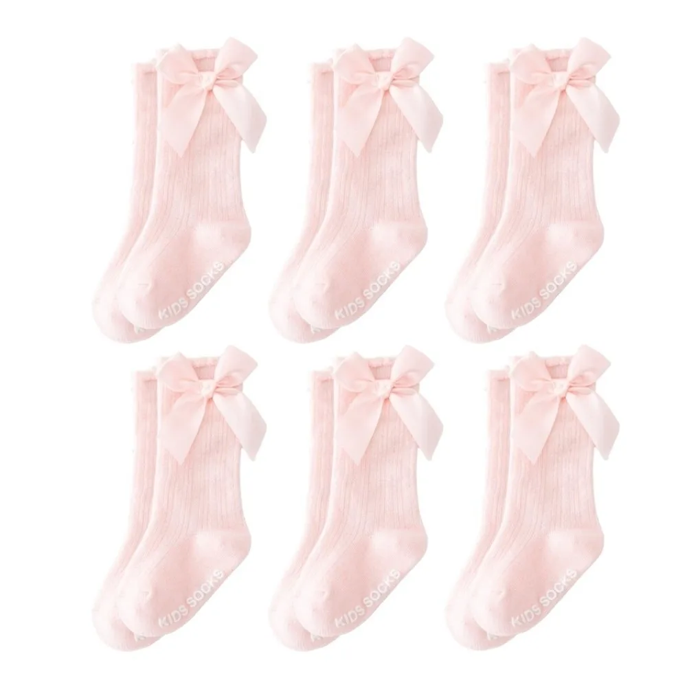 

6 Pairs Cute Long Baby Knee Socks Soft Breathable Kids Socks Comfortable Anti-slip Big Bow Hosiery 1-3 Years Old