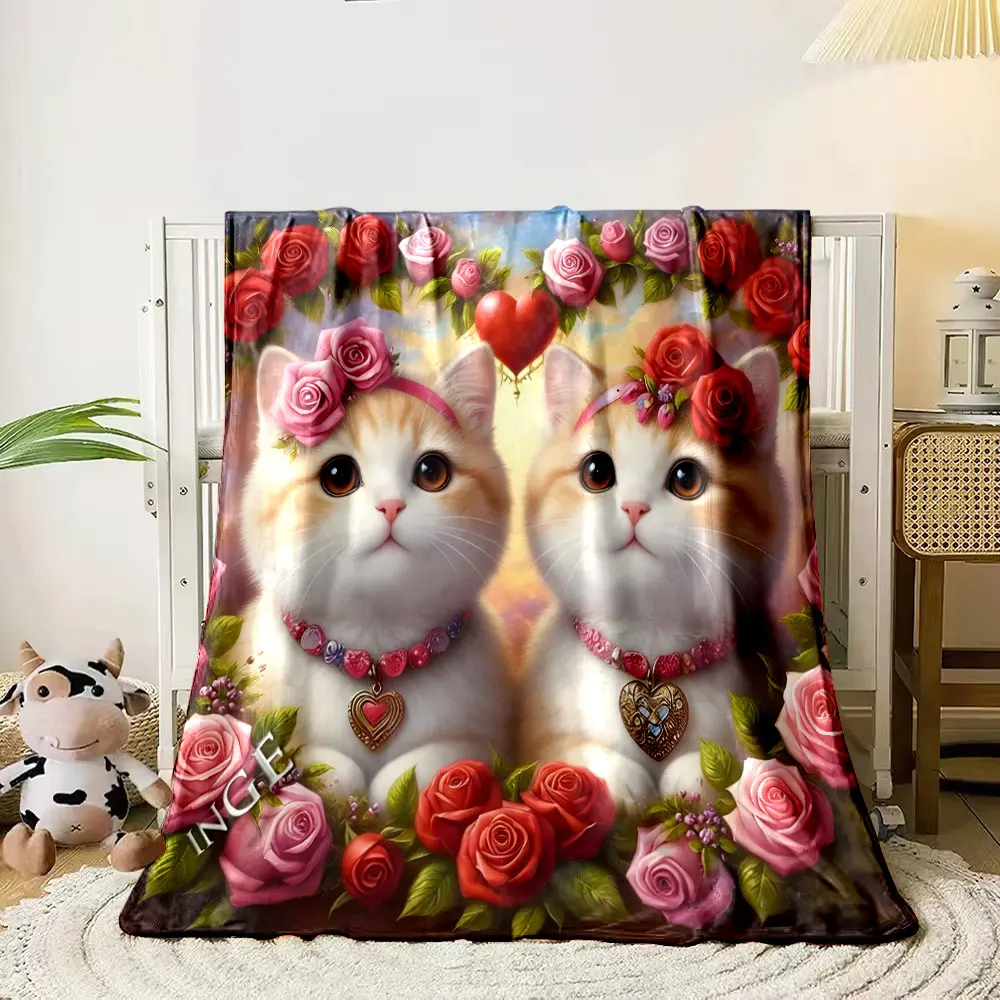 Animals in A Rose Wreath Print Blanket, All-Season Multi-Use for Nap Camping Travel Car Sofa Luxury Gifts Machine Washable