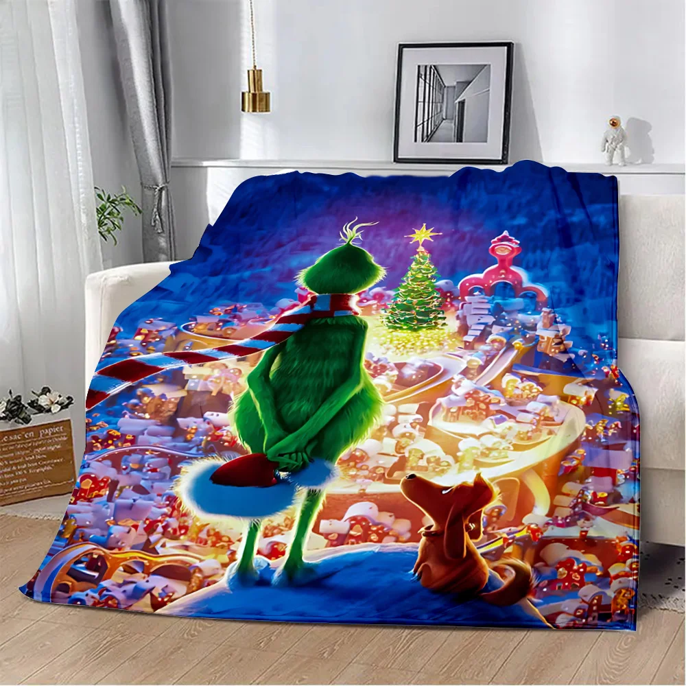 Cartoon Printed Blanket Funny G-G-grinchs Picnic Blankets Warm Blanket Soft and Comfortable Blanket Home Travel Birthday Gift