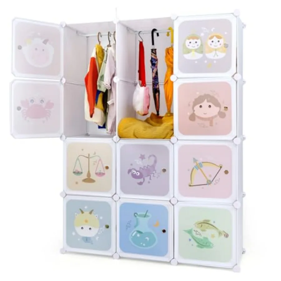 

Портативный шкаф-гардероб с дверцами, 12 секций, 2 вешалки, розовый, для спальни, детской, для хранения одежды, органайзер