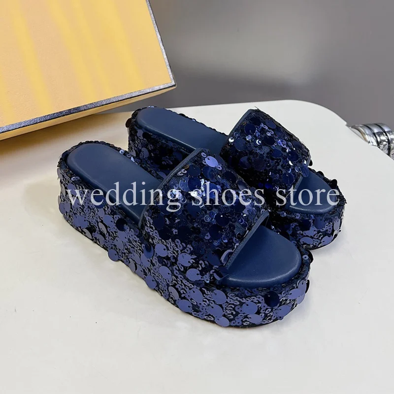 Girls Sequined Height Increasing Slippers Fashion Shoes Comfort Summer Personalized Outdoor Wedding Party Slippers Women Shoes