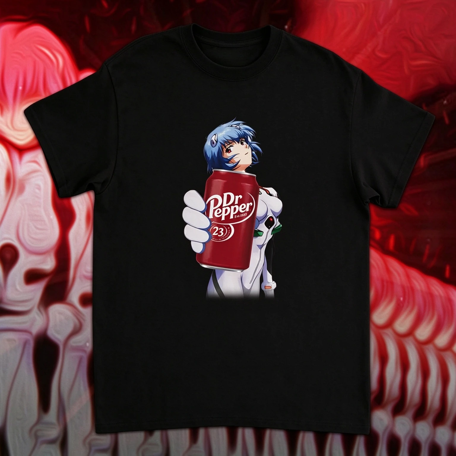 2026 New Rei Ayanami Dr Pepper Evangelion Anime Oversized T Shirt Unisex Streetwear Japanese Anime Casual Graphic Tee