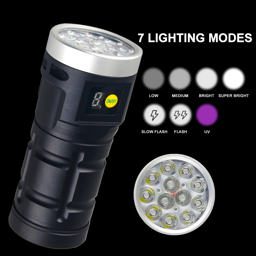 UV Led Flashlight 7 Gear Mode Ultra Violet Ultraviolet Light Flashlight Waterproof Invisible Zoom Torch for Pet Stains Checker