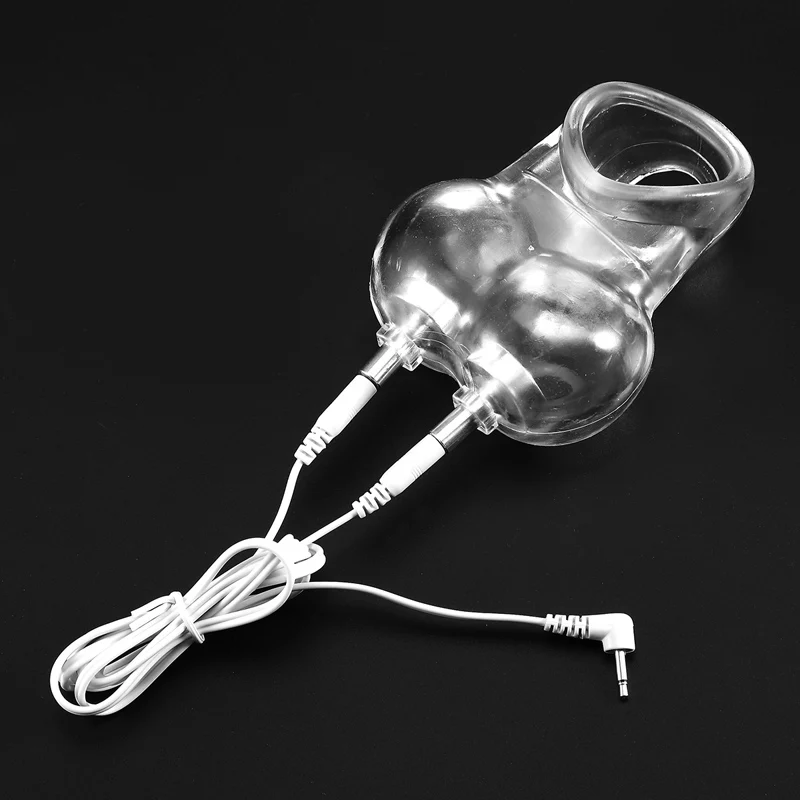 E-stim Chastity Cage Cockring,Testicle Electrostimulation Penis Extender,BDSM Sex Toy for Men,Electric Shock Scrotum Bind Sleeve