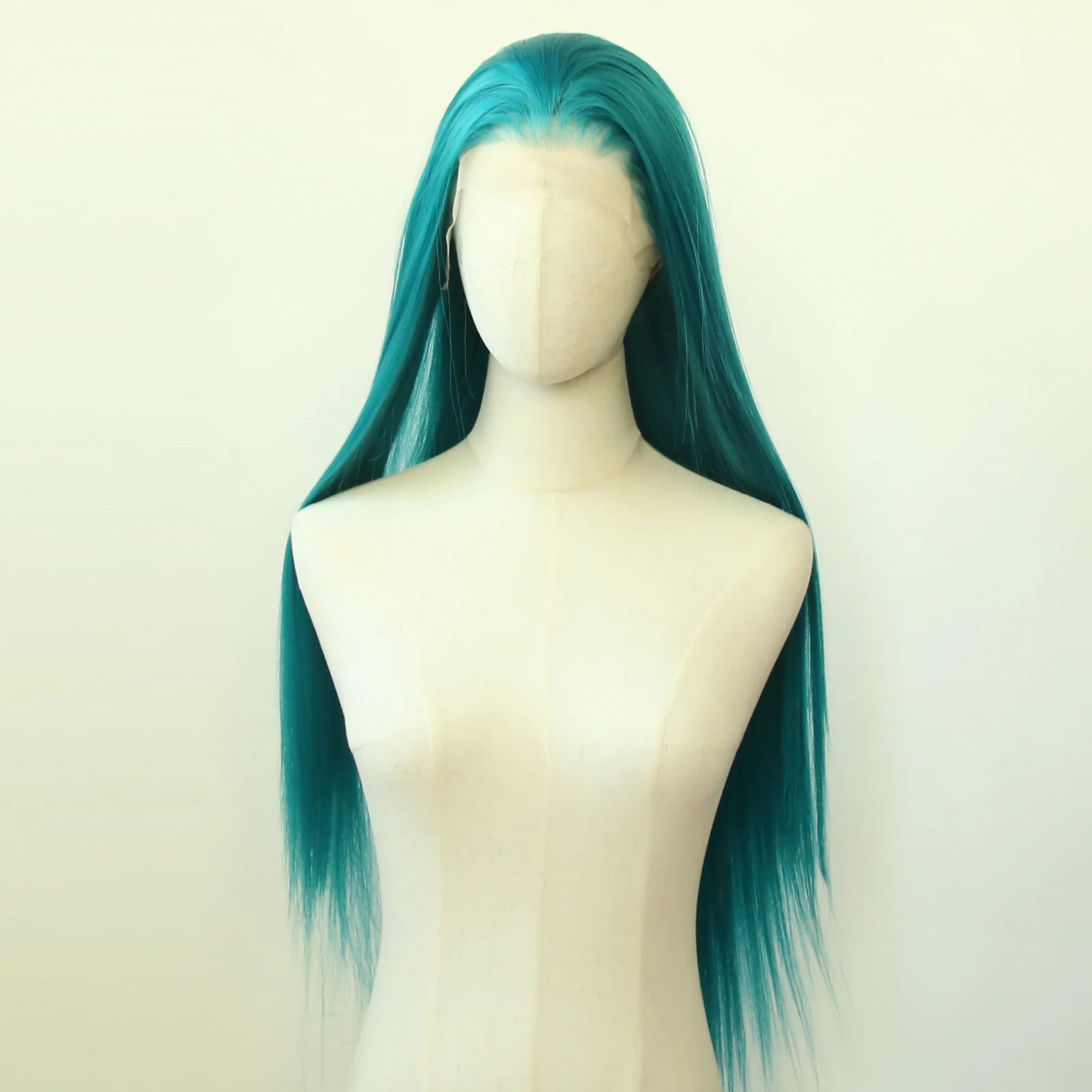 Teal Green Synthetic Lace Front Wig Long Straight Emerald Green Synthetic Wig Pre Plucked Heat Resistant Hair Wig