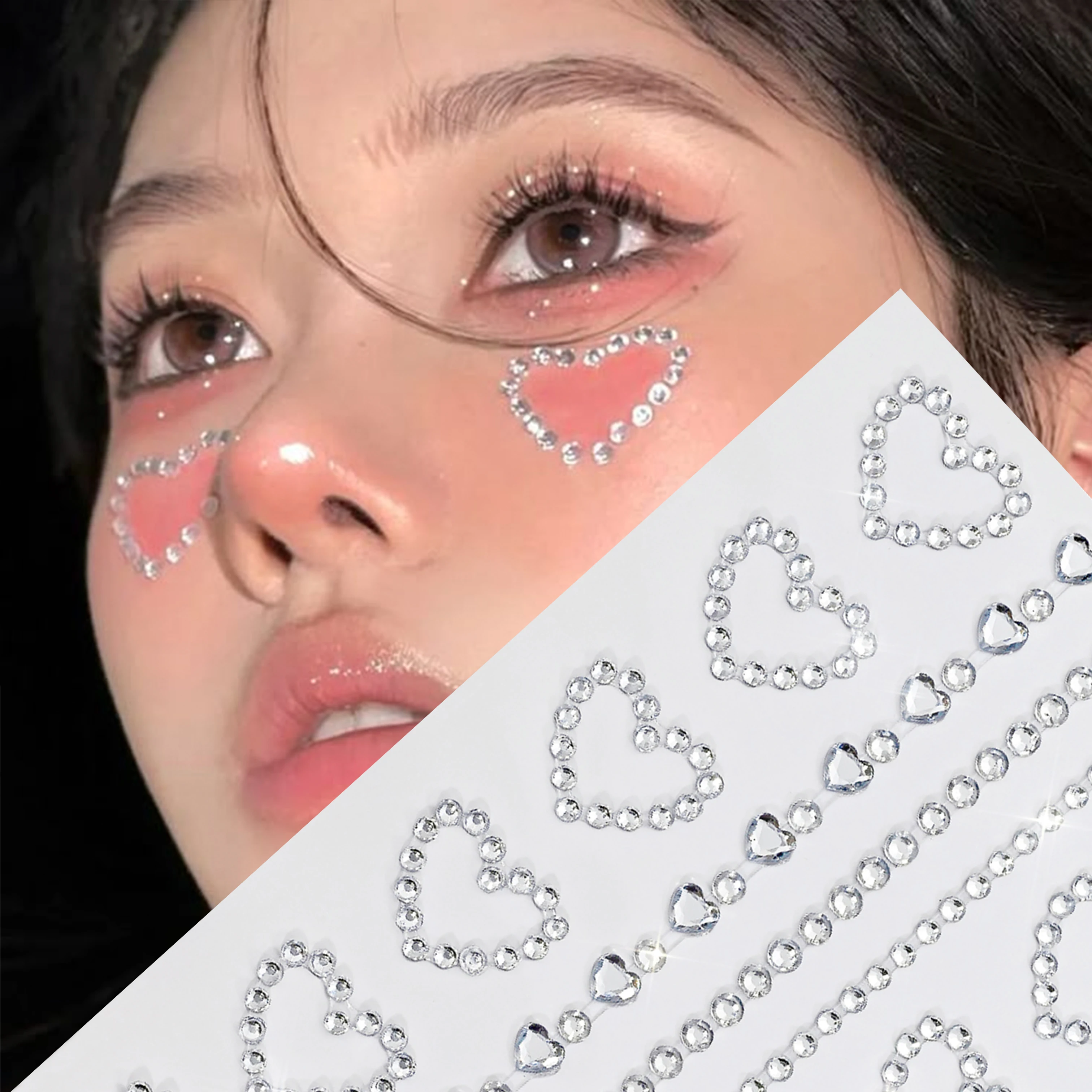 

1Pcs Love Heart Face Crystal Diamond Sticker 3D Clear Hollow Love Gem Nail Body Rhinestone Makeup Tattoo Sticker Eye Fashion Dec