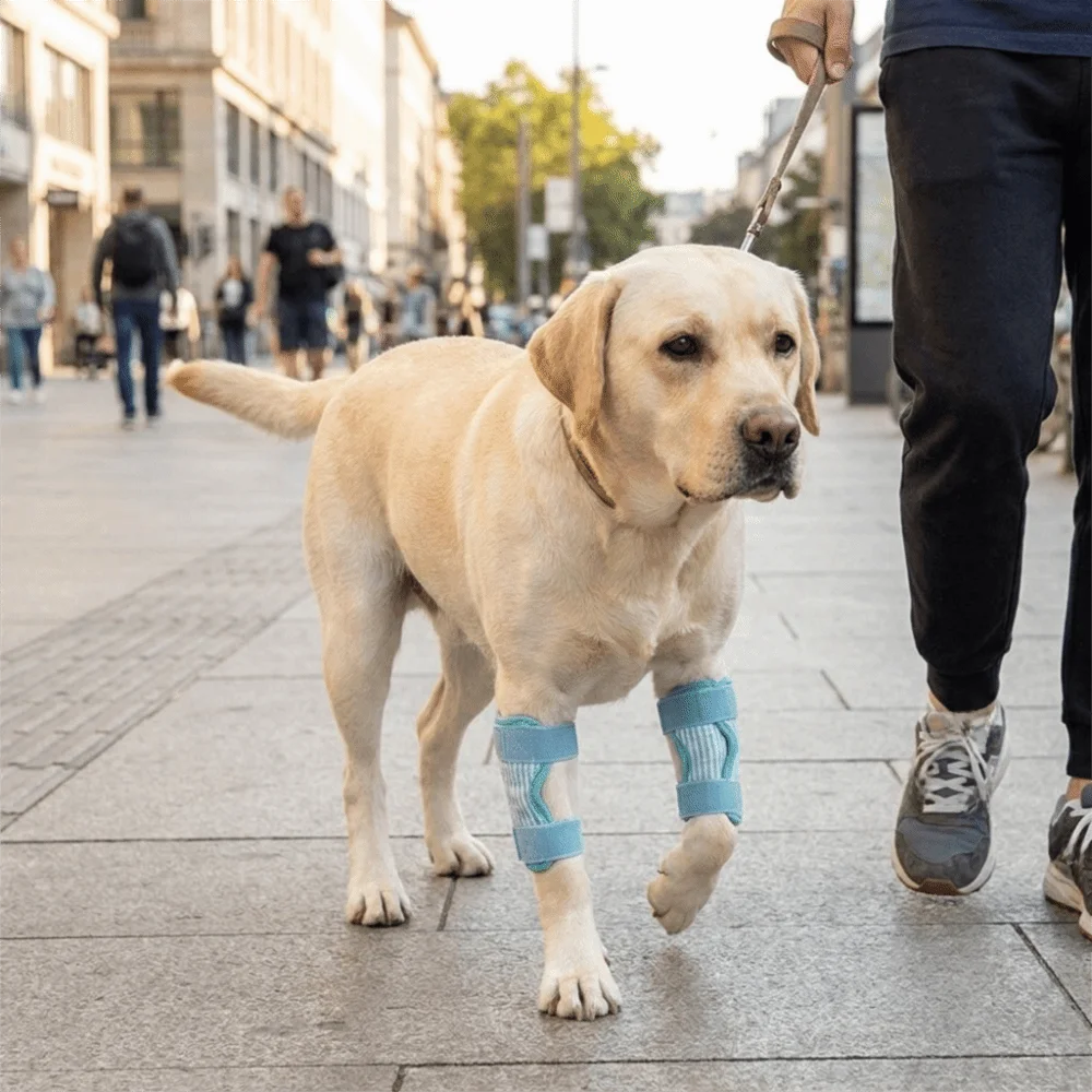 2 Pieces Adjustable Dog Joint Support Sleeves Secure Fastening Open Center Knee and Elbow Joint Protector Anti-Wear Soft Fabric