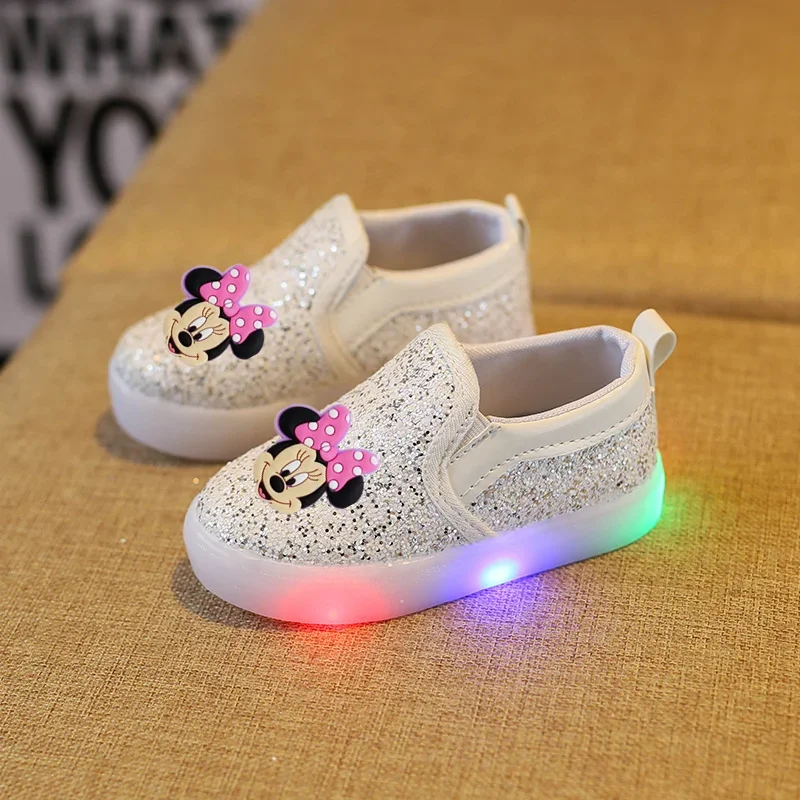 

Disney Mickey mouse casual shoes 2021autumn new bright lights boys girls luminous sequin shoes LED flash children's shoes