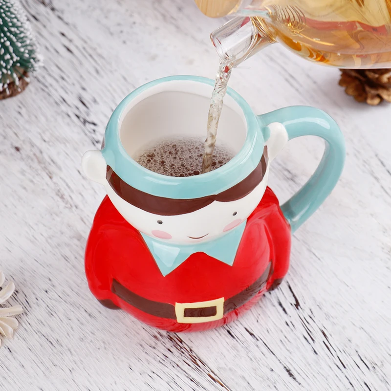 Christmas 3D Elf Ceramic Mug 470ml Festive Coffee Tea Cup Xmas Gift for Home Office Holiday Decor