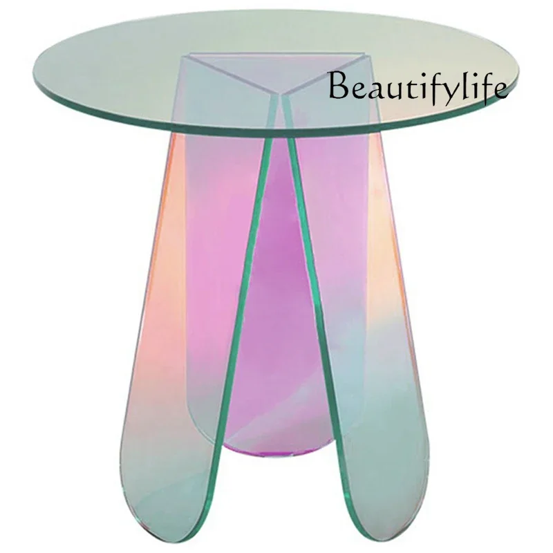 X36 Nordic Colorful Acrylic Coffee Table Small Apartment Fairy Gradually Change Color Table Transparent Round Edge Table