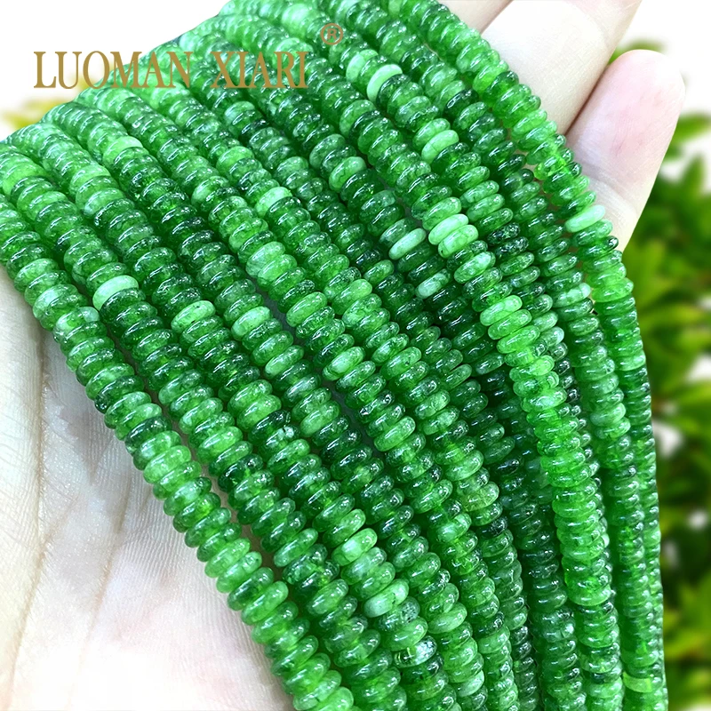 2x6MM Rondelle Natural Stone Green Olivine Chalcedony Loose Flat Round Spacer Beads for Jewelry Making Diy Bracelet Accessories